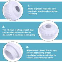 Duze cu jet de piscină de 3/4 inch SP1419D Deschidere cu debit direcțional al apei, admisie și retur pentru piscină, fitinguri pentru jet de spa cu filet MIP de 1-1/2 inch, ieșire aspersor piscină 1,9 cm, aspersor rotativ, aspersor Bullseye cu hidromasaj, accesorii pentru piscină, articole esențiale pentru plajă, accesorii pentru plajă, plutitor pentru piscină - alb - Vizualizare 7