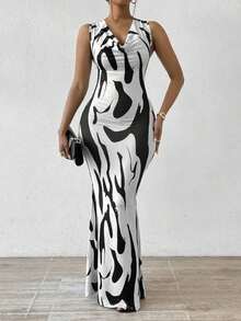 1  Zebra Stripe    Casual    Asymmetrical  Draped  Knot    Dress  Home  Holiday  Night Out  Wedding  Office    The Four Seasons - 白色 - 查看 1
