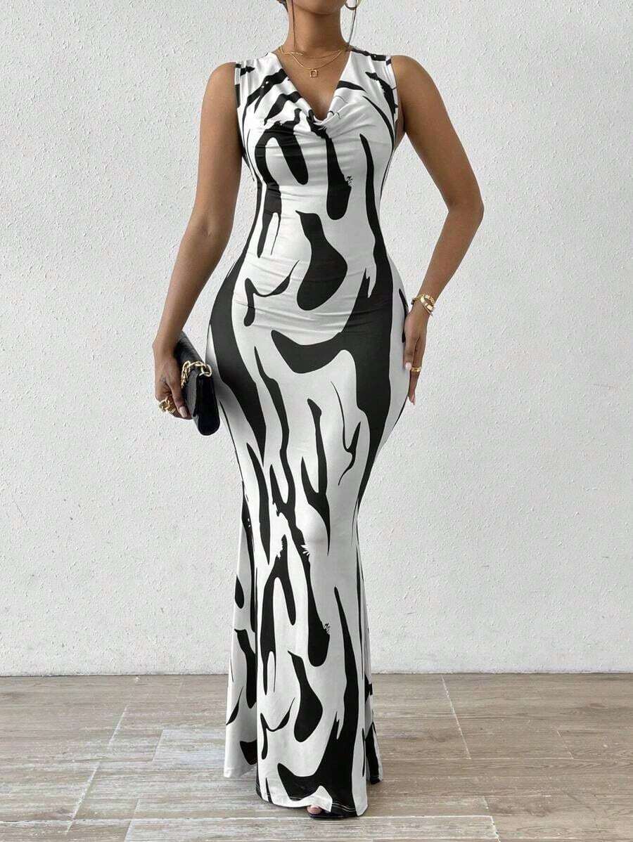 1  Zebra Stripe    Casual    Asymmetrical  Draped  Knot    Dress  Home  Holiday  Night Out  Wedding  Office    The Four Seasons - 白色 - 查看 1