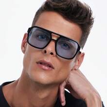 1 件双桥飞行员风格时尚眼镜，方形镜框，适合男女驾驶、旅行、街头摄影、海滩、派对配饰飞行员形状墨镜 - 黑色 - 查看 2