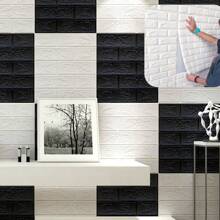 10片/5片/1片自粘3D墙贴泡沫防水墙纸适用于儿童房、客厅底部装饰防潮防撞适用于卧室、宿舍、出租屋、儿童房壁纸加厚防水防油适用于家居及卧室装饰、墙面装饰