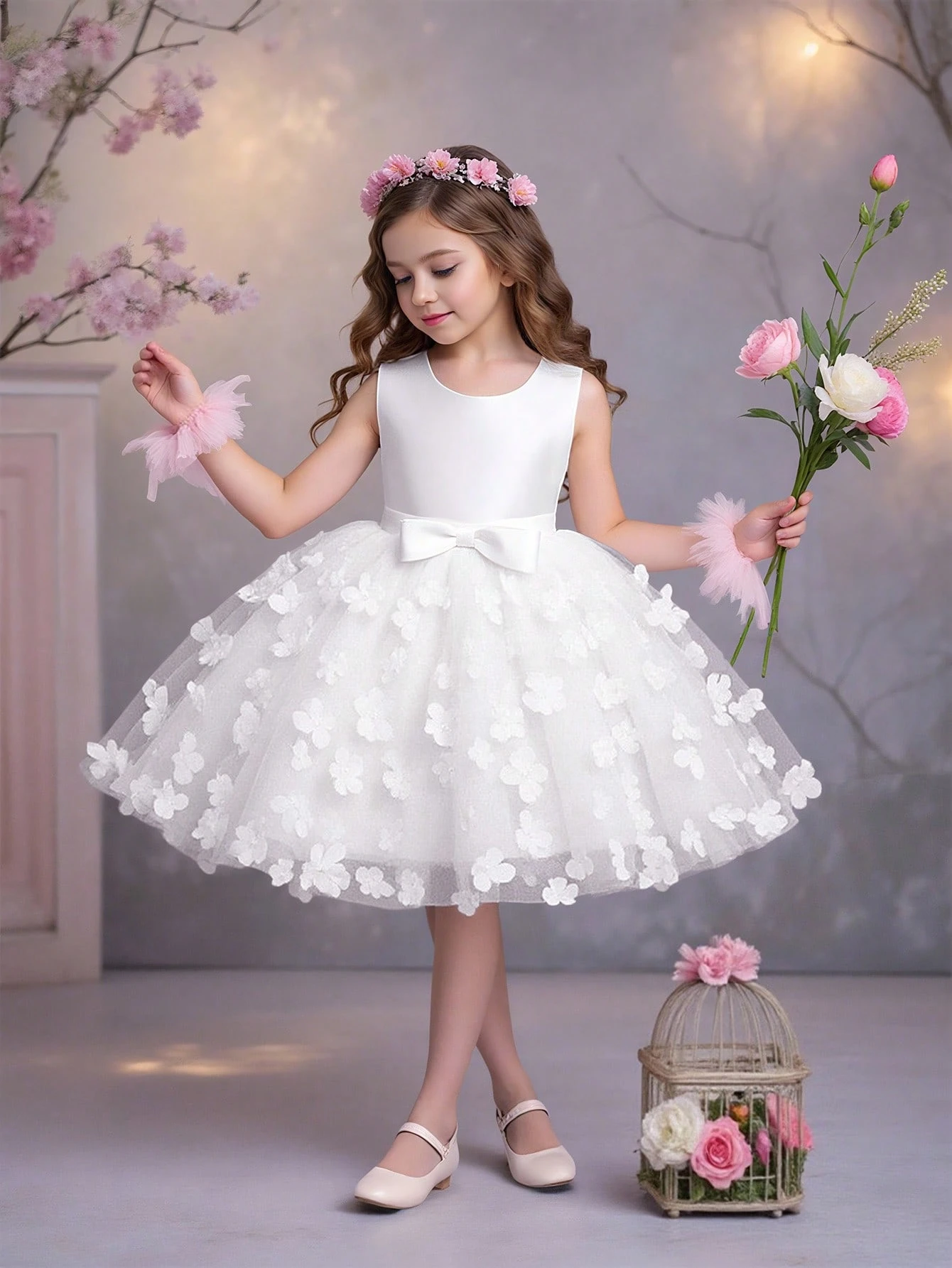Elegant Tulle Butterfly Princess Dress For Young Girls, Suitable For Birthday