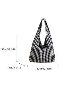 女士大容量托特包，2025新款彩色格纹单肩包，休闲百搭轻便通勤手提包，女士购物托特包，沙滩旅行包 - 黑色 - 查看 5