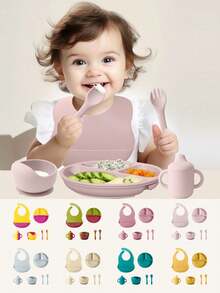 6 件个性化定制名字硅胶婴儿餐具防漏婴儿杯对比色盘子防水围兜便携式勺叉吸盘碗定制婴儿晚餐套装返校冬季礼物创意男孩女孩情人节,多功能,装饰,字母,时尚,现代,多彩,卡哇伊,可爱,可爱,休闲,定制,个性化,独特,定制,儿子,女儿