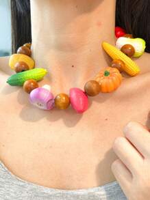 1pc Charming Vegetable Shaped Unique Design Colorful Women Necklace, Suitable For Vacation, Party, Minimalist Outfit Accessories