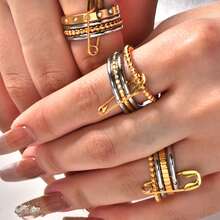 1pc New Multi-Layer 18K Gold Plated Ring, Gift - Stainless Steel Ring - View 1