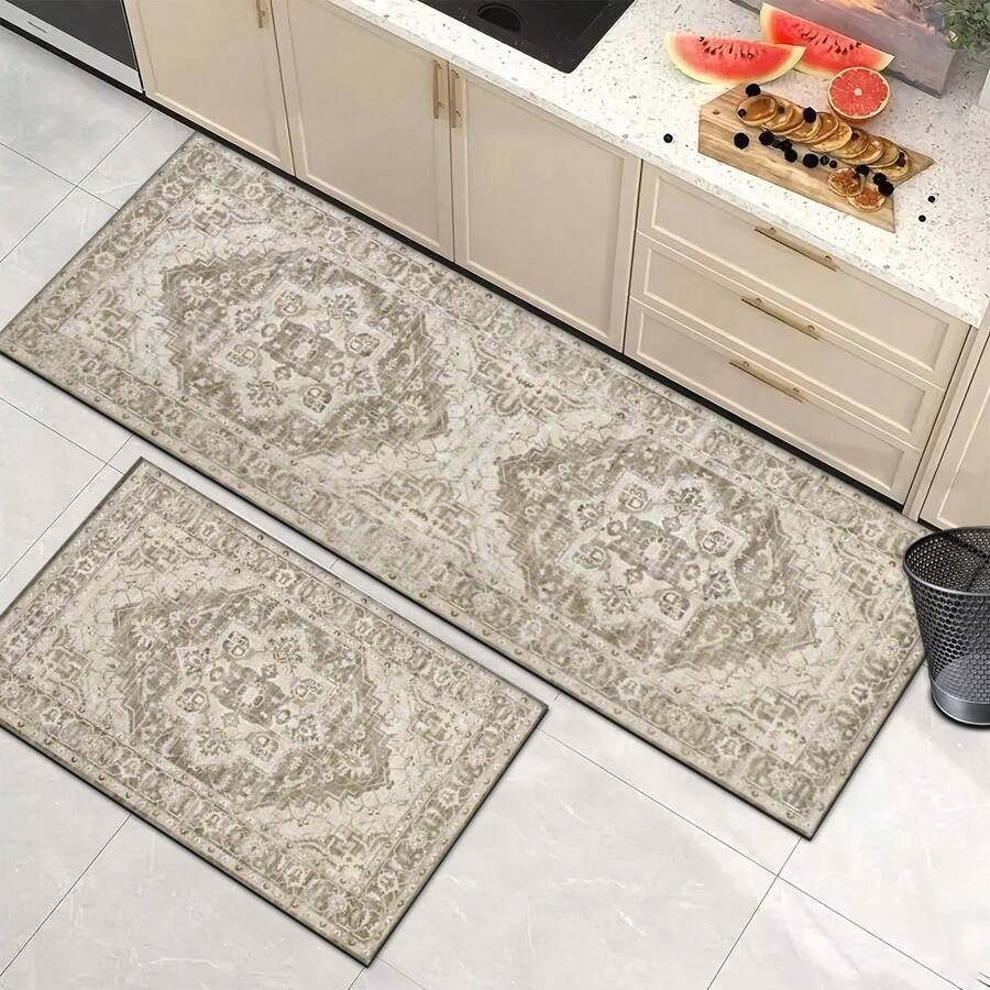 1 pieza Alfombra de silicona antideslizante con estampado floral del sudeste asiático, alfombra, tapete, impresión 3D rectangular, adecuado para sala de estar, dormitorio, pasillo, baño, lavandería - Alfombra de poliéster para decoración del hogar interior y exterior
