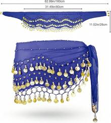 Chiffon Belly Dance Hip Scarf With 128 Coins For Yoga Class - 皇家藍 - 查看 4