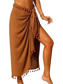 Eicolorte Sarong Cover Up Womens Beach Cover Up Bikini Bathing Suit Swimsuit Swimwear Coverup Sarong Pareo Wraps Women - Coffee - 查看 1