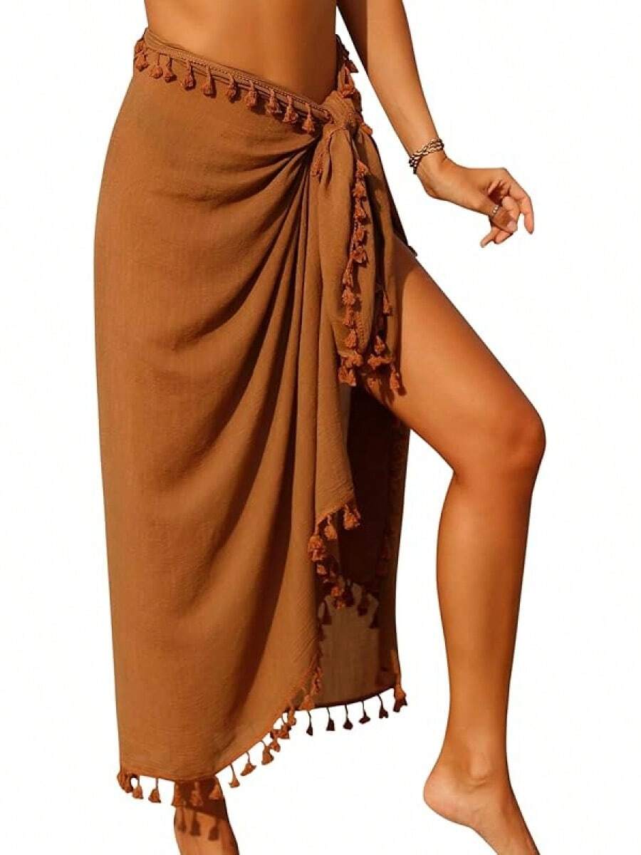 Eicolorte Sarong Cover Up Womens Beach Cover Up Bikini Bathing Suit Swimsuit Swimwear Coverup Sarong Pareo Wraps Women - Coffee - 查看 1