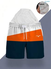 Shorts de baño con bloques de color para hombre (shorts de playa con forro interior tipo calzoncillo) - Multicolor - Ver 4
