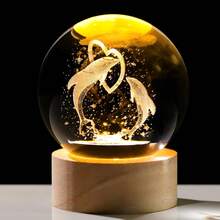 Dolphin Gifts For Women Men 3D Dolphin Crystal Ball With Wooden Light Base Crystal Dolphin Decor Dolphin Gifts For Dolphin Lovers For Christmas Valentine's Day Birthday