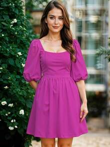 Women Short Dresses - Hot Pink - View 3