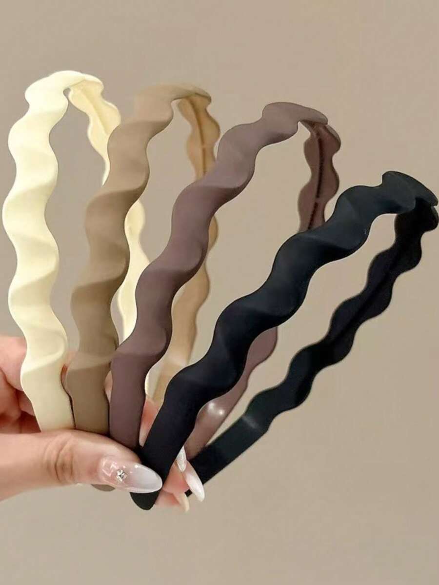 4件装纯色休闲亚克力宽边防滑头带化妆发带简约日常头饰适合所有季节发箍 - 彩色 - 查看 1