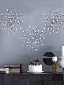 1/3 件金属墙饰闪亮水晶墙饰铸铁水钻旭日装饰星爆艺术悬挂钻石装饰家居装饰适用于客厅卧室入口（银色） - 銀色 - 查看 2