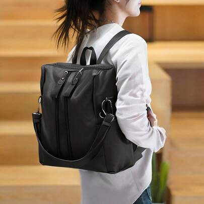 Women's Fashion Black Leather Backpack Multi-Pocket Large Capacity Soft Leisure Bag For Outdoor Travel