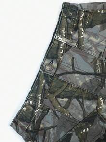 Y2K性感女式口袋迷你裙度假柔软休闲街头风迷你紧身裙树枝印花短裙，2026夏季 - 軍綠色 - 查看 8