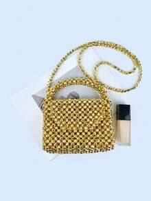 New Mini Black Spikes Beaded Handbag, Tote And Shoulder Bag - Gold - View 10