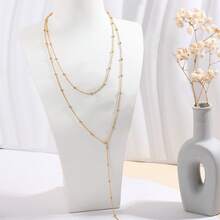 Simple Style Double-Layer Gold Alloy Round Bead Necklace, Sexy Party, Daily Ladies Y-Shaped Clavicle Chain Valentine's Day Gift, All-Purpose Accessories To Wear All Year Round, Exquisite Beads Gold-Plated Chain, High-End Fashion Jewelry, Exquisite Gift For Her - Vàng - Xem 7