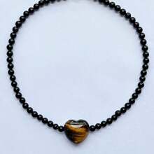 1 pieza de collar con cuentas de ágata negra y colgante de ojo de tigre con forma de corazón, collar de cuentas de ágata negra, collar diario de estilo bohemio