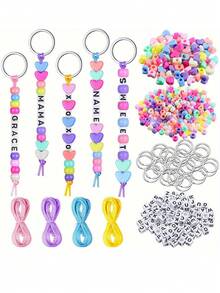 566pcs/283pcs DIY Keychain Craft Kit, Boho Letter Barrel Bead & Heart Shaped Keychain, Birthday Party Keychain Favor, Suitable For DIY Themed Party, Christmas, Thanksgiving, Perfect Gift For Family And Friends