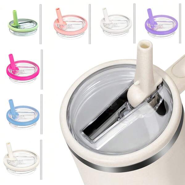 1 Stück 1,2 L Thermobecher Kippdeckel mit Strohhalm, auslaufsicherer spritzgeschützter Becher Deckel, wiederverwendbarer Becher Deckel, austauschbarer Kippdeckel mit Strohhalm, Strohhalm Deckel Ersatz passend für Reisebecher