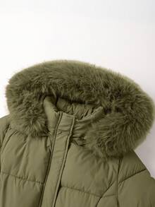 Risissida 女式休闲连帽夹克，带口袋，轻质人造毛皮衬里绗缝风衣，秋季日常穿着冬季外套 - 軍綠色 - 查看 4