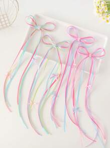 2pcs Girls Sweet Cute Delicate Ballet Style Hair Clips/Pins, Colorful Ribbon Bowknot Rhinestone Flower Decor Hair Clips