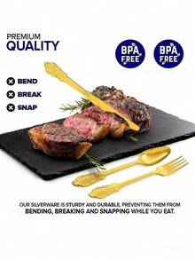 75-Piece Golden Dragon Pattern Party Decorative Cutlery Set (Repeatable For Cleaning), Including 25-Piece Cutlery Knife, 25-Piece Fork, 25 Tablespoons, High-Quality Wedding Cutlery Including Large Events, Parties, Birthdays, Dinners, New Year And New Year And New Year's Wedding And New Year