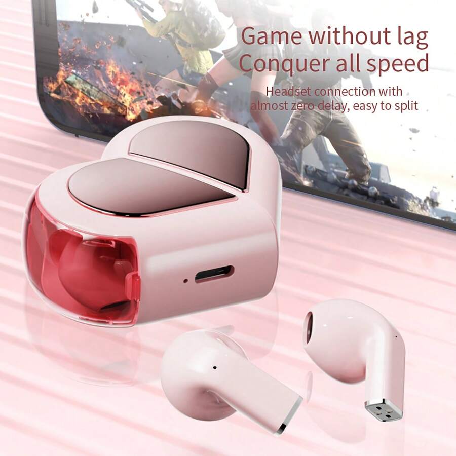 Newly Designed Rotatable Heart Shaped Wireless Bluetooth Earphones, Cute Compact Stereo Low Power Consumption Compatible With Huawei, OPPO, Apple Devices