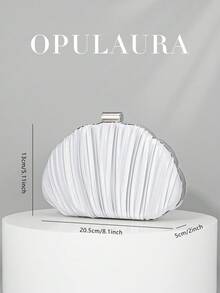 OpulAura 女士优雅/奢华褶皱缎面盒状手拿包，浪漫婚礼手提包，别致礼服钱包，简约杏色盒状包，配有可拆卸链条，适合作为节日礼物 - 銀色 - 查看 3