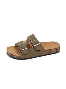 Sandali infradito piatti alla moda con fibbia, sandali estivi unisex da spiaggia con doppia fibbia, ciabatte casual da esterno