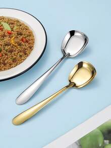 4pcs Stainless Steel Angled Handle Flat Spoon, Korean Style Ingot Shaped Dessert Spoons, Household Use - Multicolor - View 7