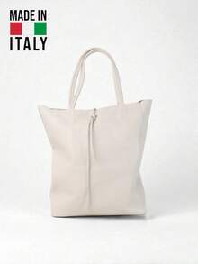 Women's Summer Tote Bag, Genuine Leather Made In Italy, Large Capacity For Your Everyday Use, Minimalist Style For Office And Daily Use - trắng - Xem 1
