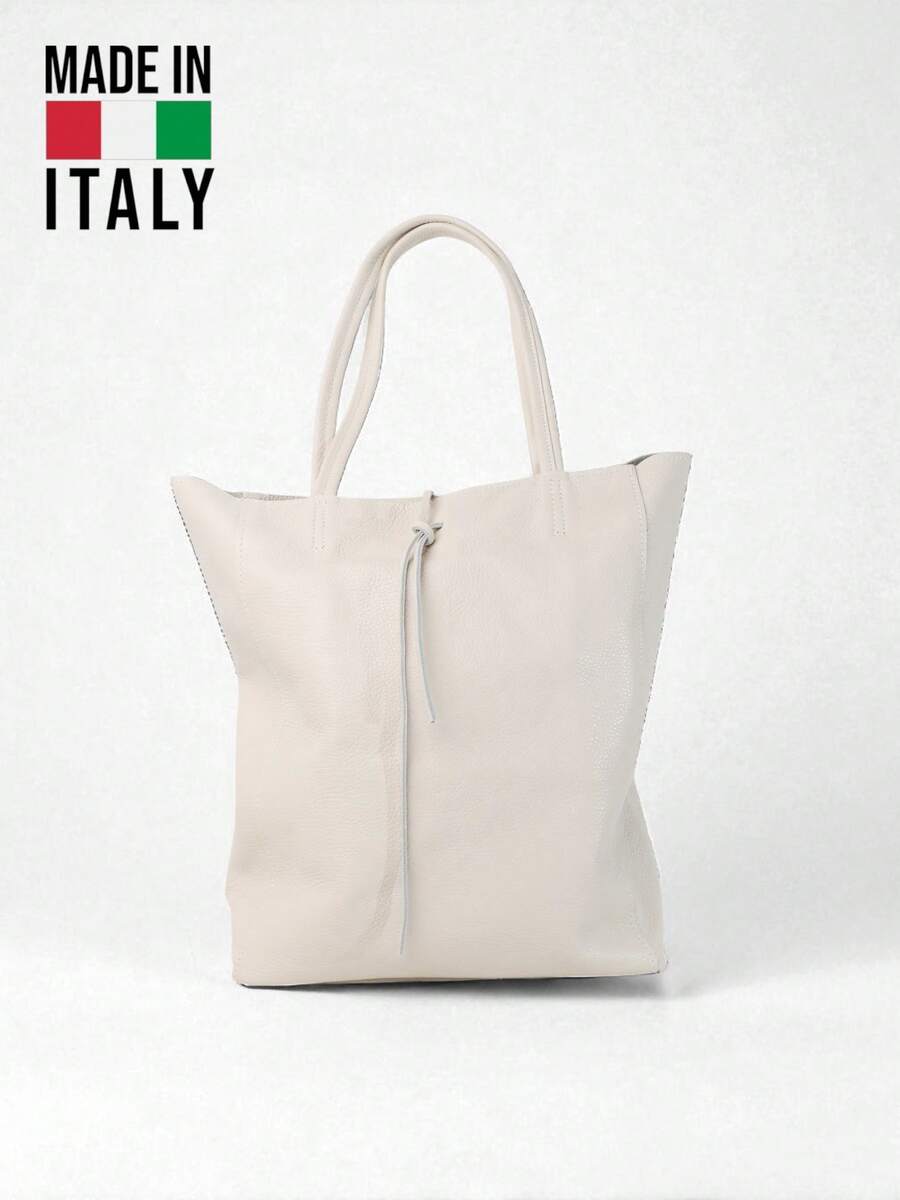 Women's Summer Tote Bag, Genuine Leather Made In Italy, Large Capacity For Your Everyday Use, Minimalist Style For Office And Daily Use - trắng - Xem 1