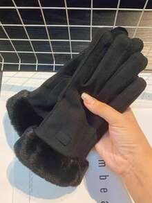 1 Đôi Găng Tay Đi Xe Đạp Bằng Lông Cừu Cho Nữ, Găng Tay Đi Xe Đạp Mùa Đông Ấm Áp, Phụ Kiện Mùa Thu - màu đen - Xem 4