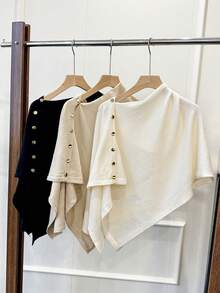 1 Áo khoác len cardigan nữ màu trơn có nút bên hông, trang trí bằng đinh tán, chống nắng, ấm áp, giản dị, thanh lịch, thích hợp mặc đi làm, du lịch, ngoài trời, trở lại trường, mùa xuân/thu/đông để mặc làm váy - Nhiều màu - Xem 3