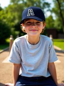 1pc Kids 26 Letter Pattern Baseball Cap, Boys & Girls Sun Hat, Suitable For Outdoor Activities And Daily Wear, UV Protection - Navy Blue - View 4