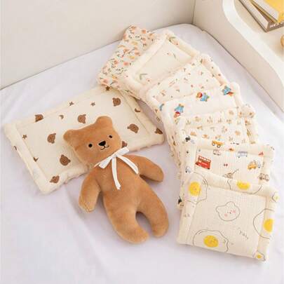 1pc Baby Pillow, 0-1 Year Old Infant Flat Pillow, Cartoon Printed Newborn Soothing Pillow Mat, Suitable For Daily Use