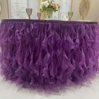 6ft Elegant Wrinkle-Resistant Tulle Table Skirt - Soft Polyester For Rectangle Or Round Tables - Perfect For Weddings, Parties, Birthdays, Christmas Decorations