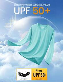Camisas de manga larga para hombres UPF 50+ Protección solar UV Camisas deportivas para senderismo, correr, entrenamiento Rash Guard-2025 - Azul agua - Ver 3