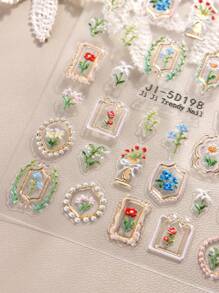 2 件不对称花卉框架玫瑰百合花束樱花郁金香花瓣彩色花朵 5D 美甲贴纸自粘美甲贴花