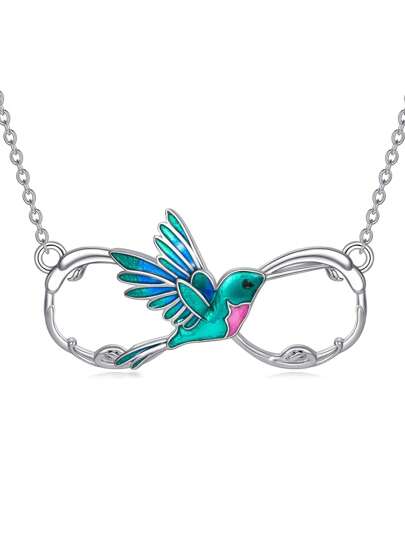 S925 Sterling Silver Colorful Enamel Hummingbird Pendant Necklace, Cute & Sweet Style, Birthday/Anniversary Gift For Girlfriend, Wife, Mother