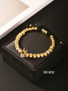 1PC Fashion Luxury Micro Paved Zirconia Crown Charm Bracelet For Man Stainless Steel Pineapple Beaded Bracelet Man Jewelry