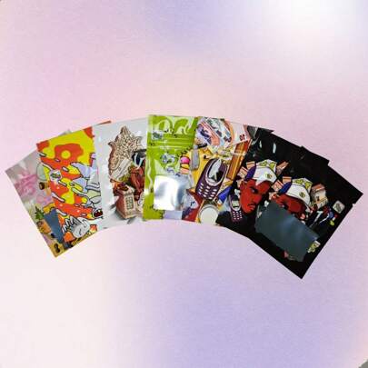 100 st. luktfria Mylar-påsar, återförslutningsbara 1 g platt dragkedja-påse, blandade designer 6 * 8 cm mini-ziplock-plastpåsar, aluminiumfolie godisgummiförpackningspåse med fönster