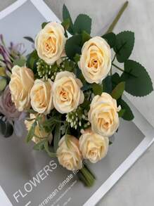1/3/5 piezas Ramo de Flores de Rosa Artificial, Decoración del Hogar, Centro de Mesa, Prop de Fotografía, Decoración para Bodas de Jardín al Aire Libre, Corsage de Muñeca para Novias, Decoración de Fiesta, Adorno de Año Nuevo, Arreglo de Rosas