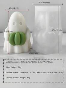 Molde de silicona con diseño lindo de fantasma sosteniendo una calabaza, molde para velas de aromaterapia de interior, decoración artesanal y regalos, molde de yeso y resina - Blanco - Ver 12