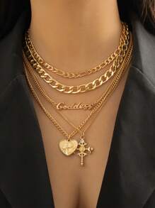 1 conjunto de colar com pingente de moeda em formato de coração retrô, colar com corrente de metal punk dourado, adequado para mulheres, joias Y2K Steampunk, ótimo para presente de volta às aulas
