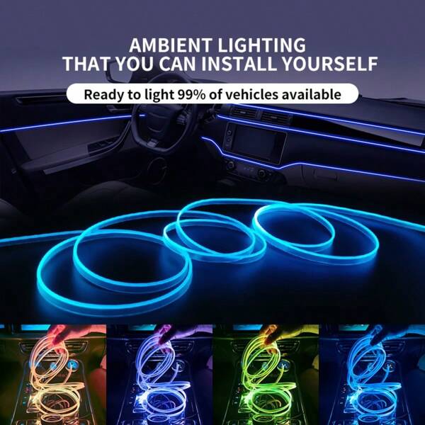1/3/5M Cold Light Atmosphere Light Strip Interior Lights Car Ambient Light Door Lights Center Console Decorative Lamp Neon Lamp