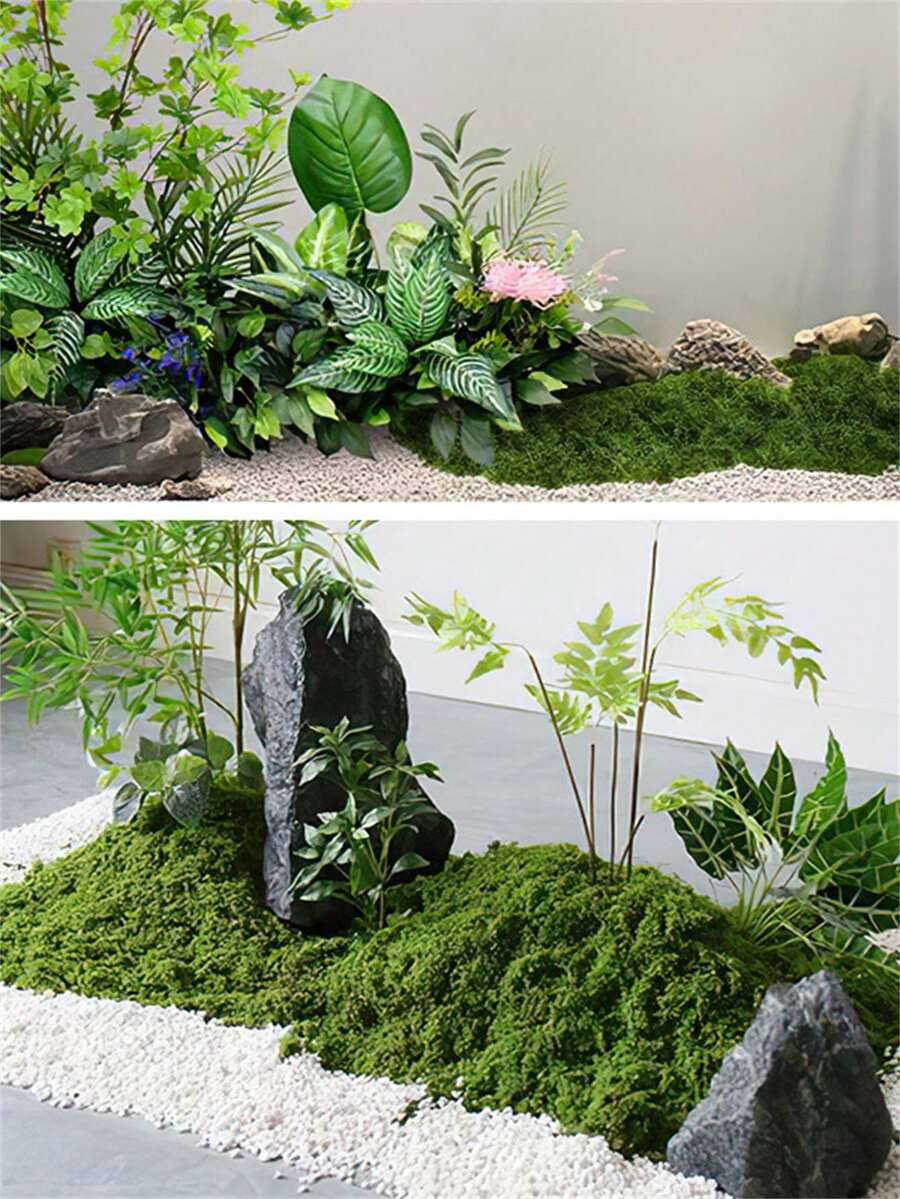 1片人造苔藓假草皮DIY人造苔藓丝状草坪绿植装饰微景观假山造景盆栽 - 綠色 - 查看 1
